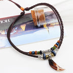 Buddha Stones Ethnic Wolf Tooth Pattern Beads Wealth Necklace Pendant