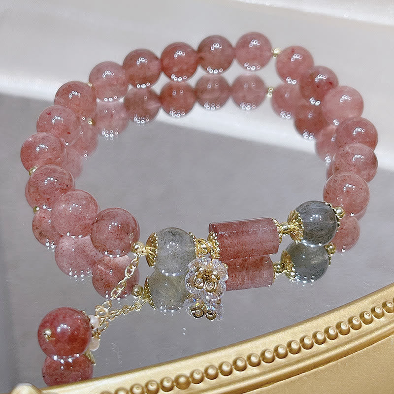 Fortune Jewel Natural Strawberry Quartz Moonstone Love Bracelet