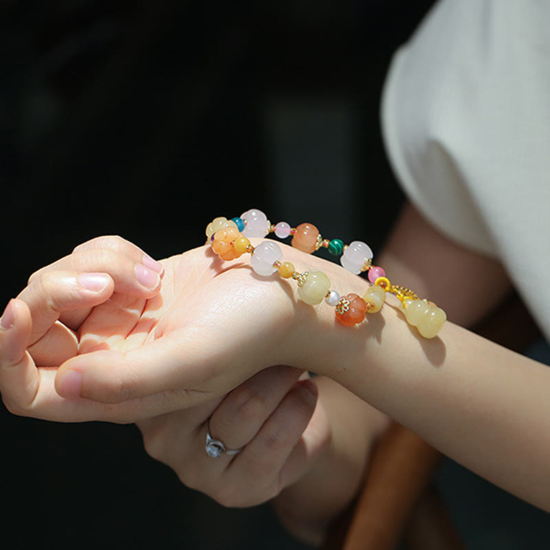 Fortune Jewel Natural Golden Silk Jade Crystals Gourd Pixiu Pumpkin Beads Wealth Charm Bracelet