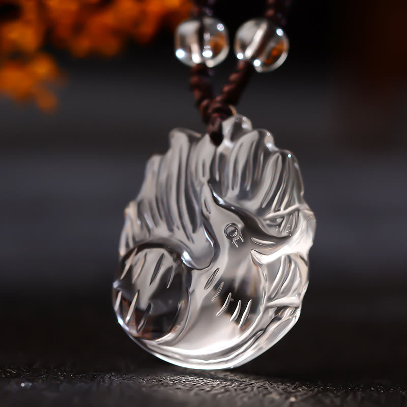 Fortune Jewel Natural Amethyst White Crystal Citrine Nine Tailed Fox Luck Necklace Pendant