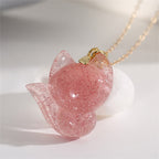 Fortune Jewel 925 Sterling Silver Plated 14k Gold Strawberry Quartz Fox Healing Necklace Pendant