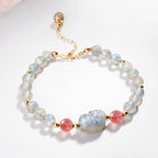 Fortune Jewel Moonstone Strawberry Quartz PiXiu Healing Bracelet