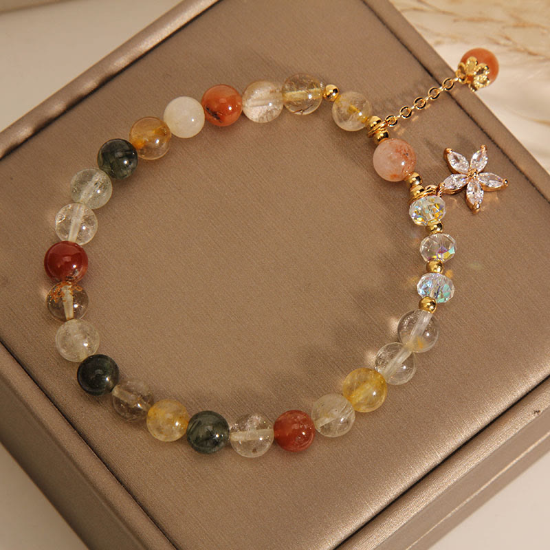 Fortune Jewel Multicolored Rutilated Quartz Auspiciousness Zircon Flower Bracelet
