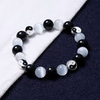 Fortune Jewel Black Obsidian Cat's Eye Yin Yang Purification Strength Bracelet