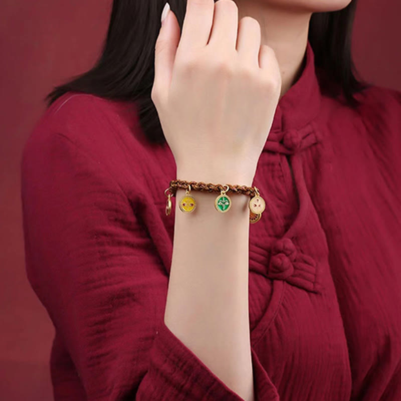Fortune Jewel Tibetan Five God Of Wealth Thangka Luck Braid String Bracelet