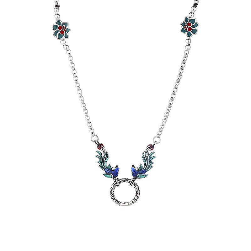 Fortune Jewel Phoenix Lotus Flower Luck Protection Necklace Pendant Fortune Jewel