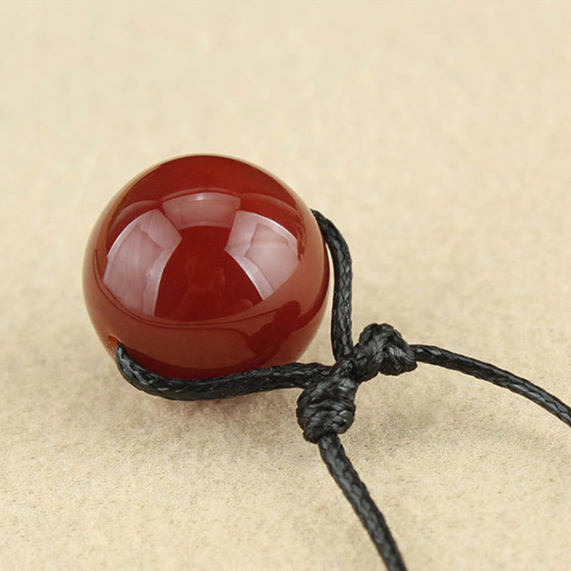 Fortune Jewel Red Agate Bead Confidence Leather Rope Necklace Pendant