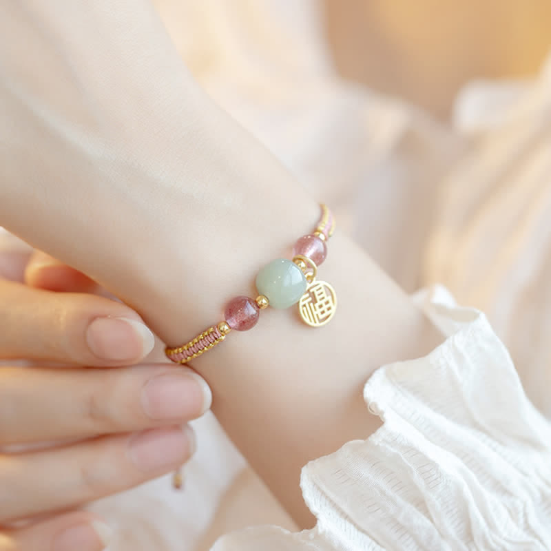 Fortune Jewel Red Agate Jade Lotus Confidence Calm String Bracelet