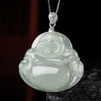 Fortune Jewel Natural Jade Laughing Buddha Prosperity Abundance Titanium Steel Chain Necklace Pendant Fortune Jewel