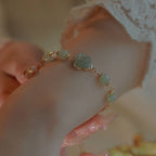 Fortune Jewel 14K Gold Plated Hetian Jade Rose Flower Luck Chain Bracelet