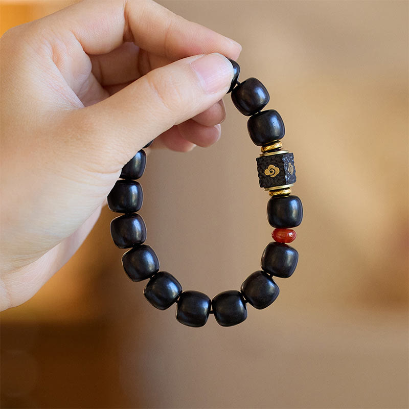 Fortune Jewel Ebony Wood Auspicious Clouds Engraved Calm Bracelet