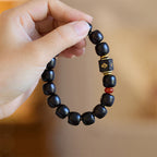 Fortune Jewel Ebony Wood Auspicious Clouds Engraved Calm Bracelet