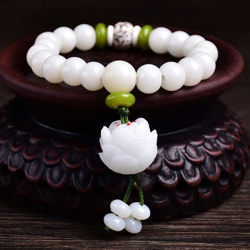 Fortune Jewel Lotus Natural White Bodhi Seed Luck Bracelet