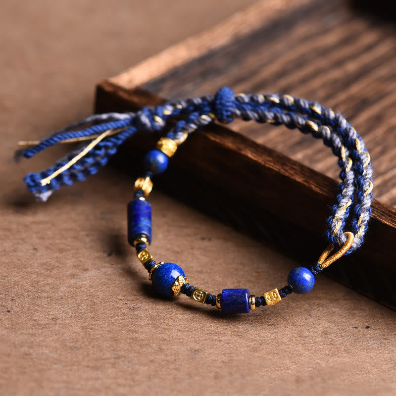 Fortune Jewel Handmade Natural Lazurite Bead Positive Rope Bracelet