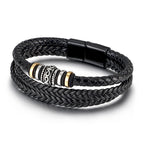 Fortune Jewel Leather Layered Titanium Steel Balance Braided Bracelet
