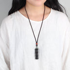 Fortune Jewel Ebony Wood Bamboo Pattern Ghau Prayer Box Peace Necklace Pendant
