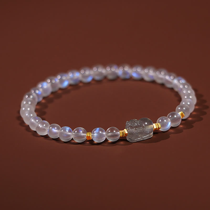 Fortune Jewel 925 Sterling Silver Plated Gold Natural Moonstone PiXiu Healing Bracelet