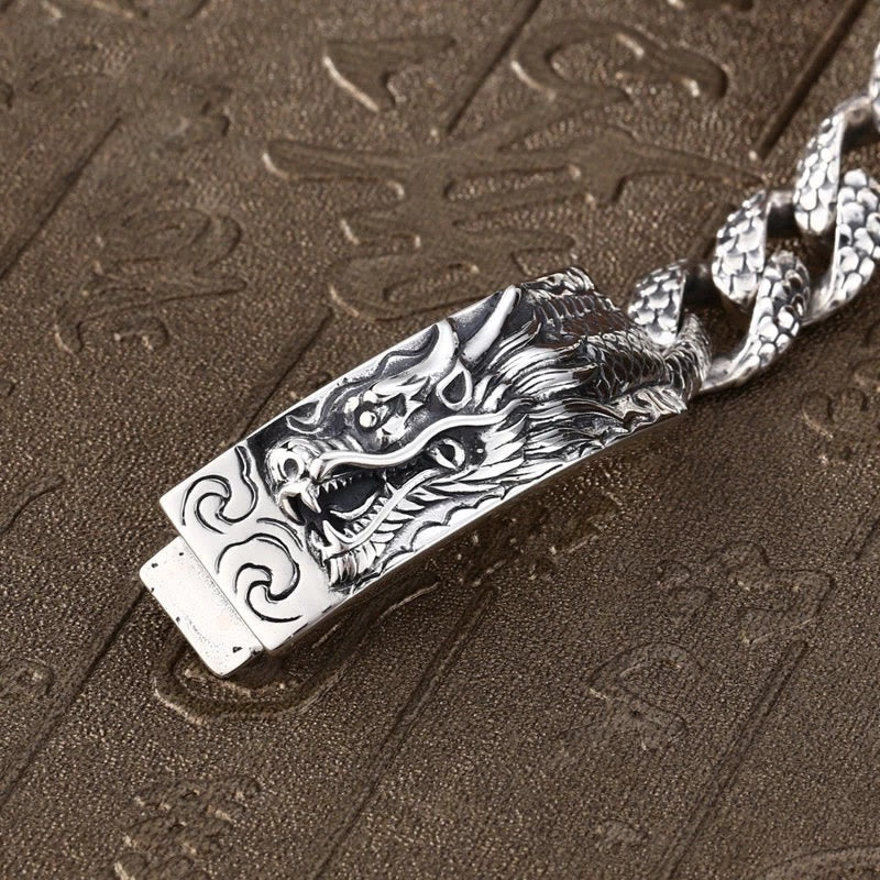 Fortune Jewel Retro Dragon Scale Pattern Engraved Protection Bracelet