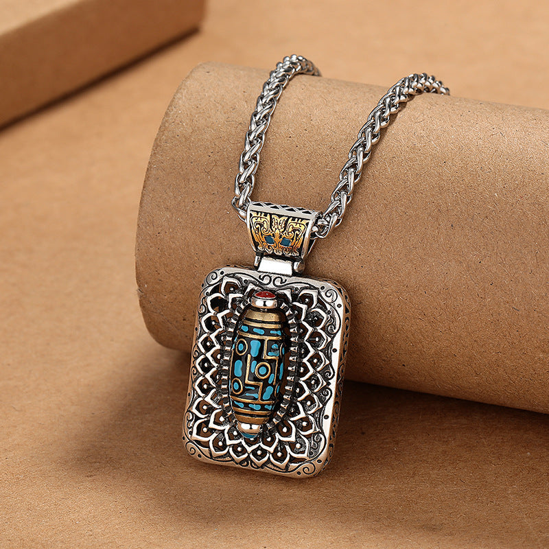 Fortune Jewel Nine-Eye Dzi Bead Design Copper Healing Rotatable Necklace Pendant