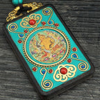Fortune Jewel Tibet God Of Wealth Money Tree Golden Phoenix Thangka Ebony Peace Necklace Pendant