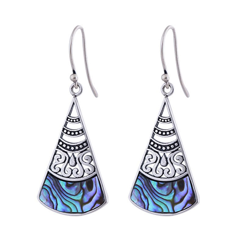 Fortune Jewel Copper Tridacna Stone Hollow Pattern Blessing Drop Earrings