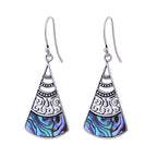 Fortune Jewel Copper Tridacna Stone Hollow Pattern Blessing Drop Earrings