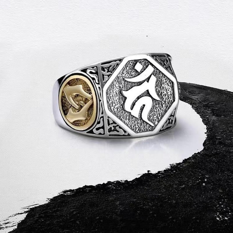 Fortune Jewel 925 Sterling Silver Sanskrit Design Carved Protection Adjustable Ring