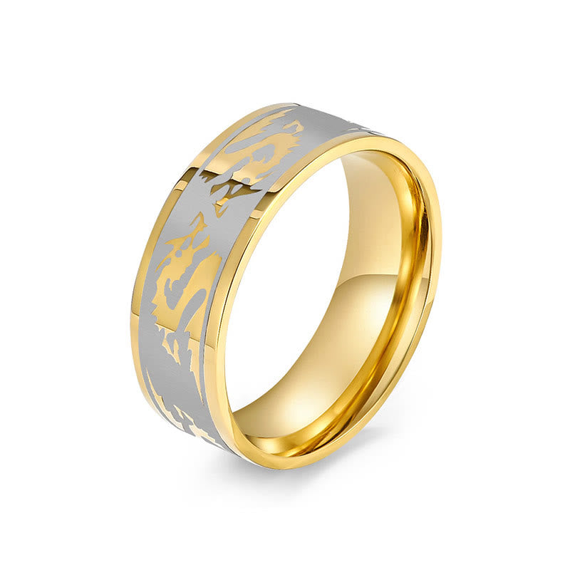 Fortune Jewel Dragon Carved Protection Strength Titanium Steel Ring Fortune Jewel