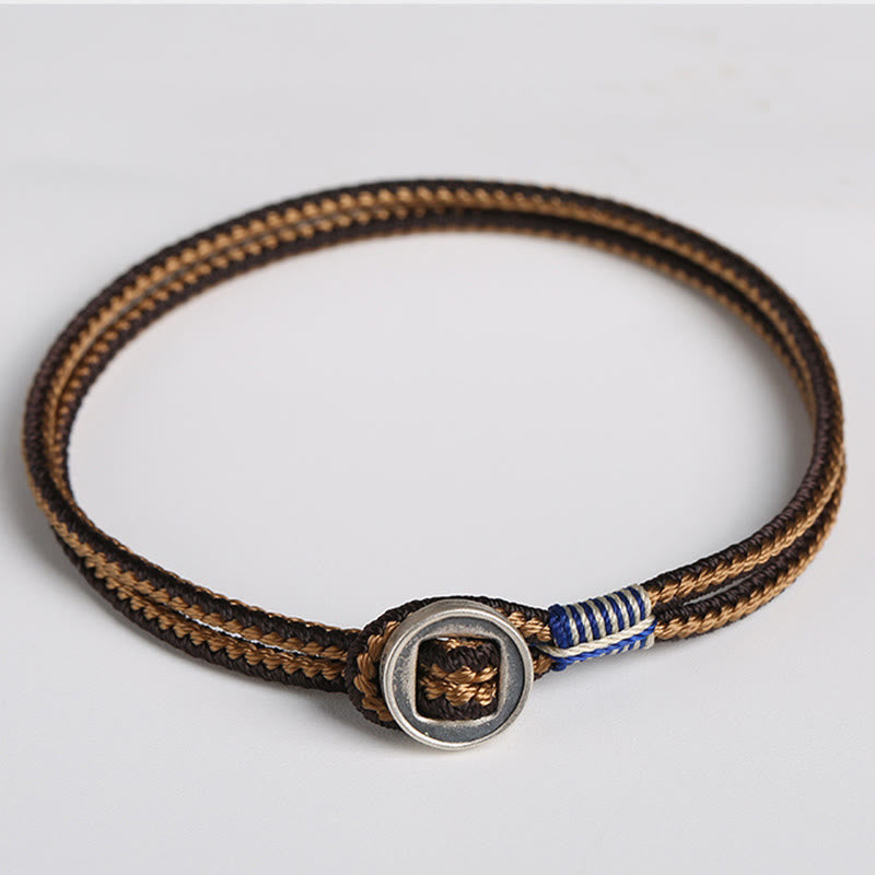 Fortune Jewel  925 Sterling Silver Handmade Button Protection Weave String Bracelet