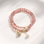 Fortune Jewel Strawberry Quartz Money Bag Positive Charm Double Wrap Bracelet