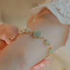 Fortune Jewel 14K Gold Plated Hetian Jade Rose Flower Luck Chain Bracelet