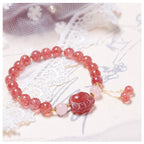 Fortune Jewel Natural Strawberry Quartz Pink Crystal Lucky Cat Paw Love Bracelet