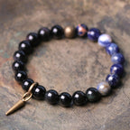 Fortune Jewel Black Obsidian Sodalite Crystal Copper Strength Couple Bracelet