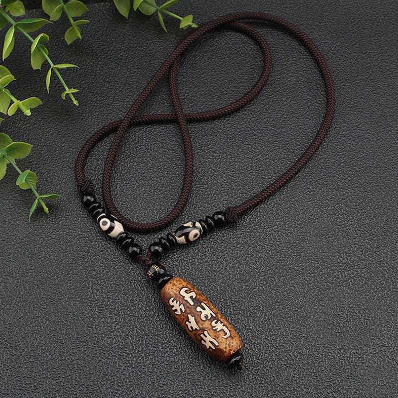 Fortune Jewel Tibet Om Mani Padme Hum Dzi Bead Avalokitesvara Pattern Wealth Necklace Pendant