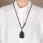 Fortune Jewel Chinese Zodiac Natal Buddha Natural Black Obsidian Purification Necklace Pendant
