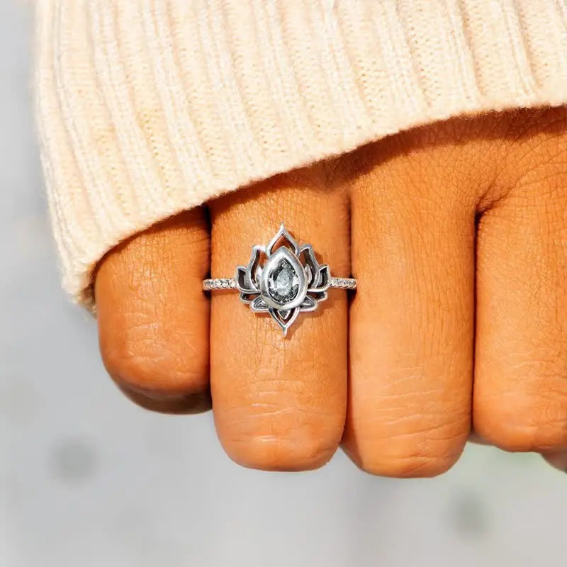 Fortune Jewel 925 Sterling Silver Lotus Zircon Blessing Protection Ring Fortune Jewel