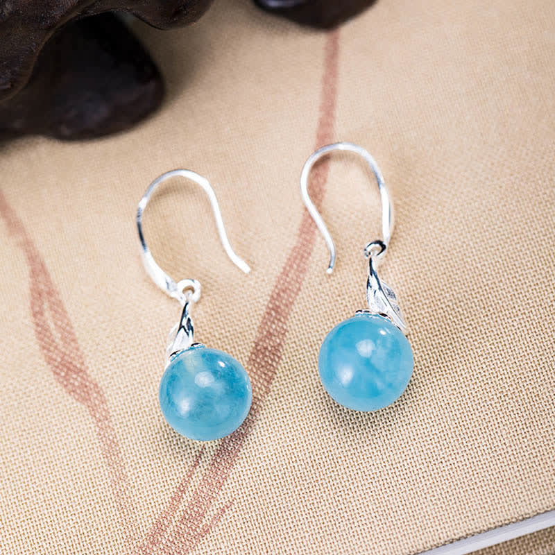 Fortune Jewel 925 Sterling Silver Natural Aquamarine Leaf Flower Peace Earrings Necklace