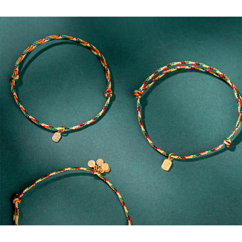 Fortune Jewel Auspicious Fu Character Peace And Joy Luck Handmade Multicolored Child Adult Bracelet