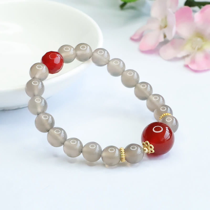 Fortune Jewel Natural Gray Chalcedony Red Agate Harmony Bracelet