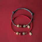 Fortune Jewel 14K Gold Plated Hetian Jade Cinnabar Lotus Luck Handcrafted Rope Bracelet