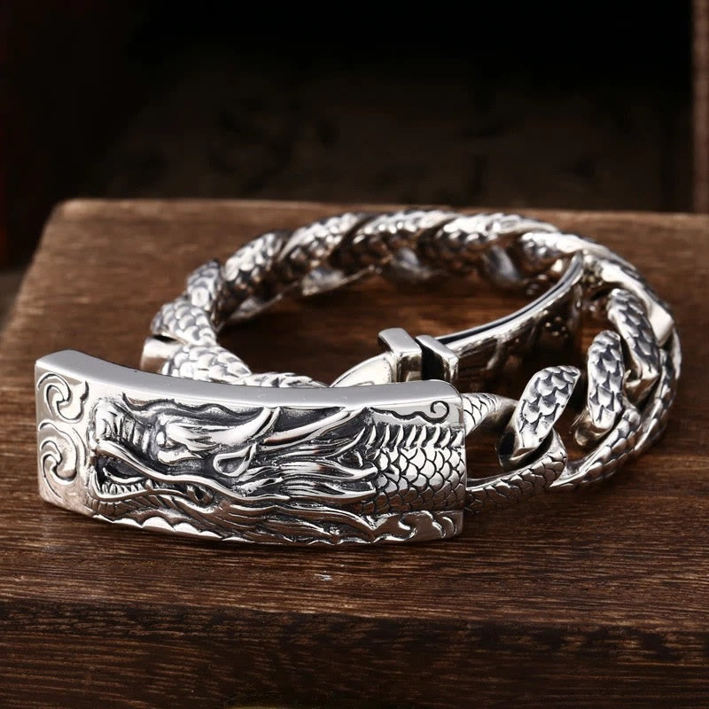 Fortune Jewel Retro Dragon Scale Pattern Engraved Protection Bracelet