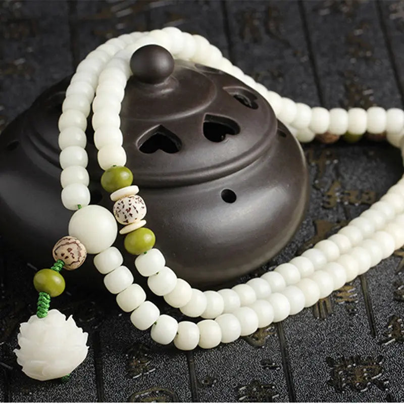 Buddha Stones "Hoping for Serenity and Mindfulness" Bodhi Lotus Mala Includes Gift Message Card Fortune Jewel