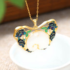Fortune Jewel White Jade Elephant Butterfly Lotus Success Necklace Chain Pendant