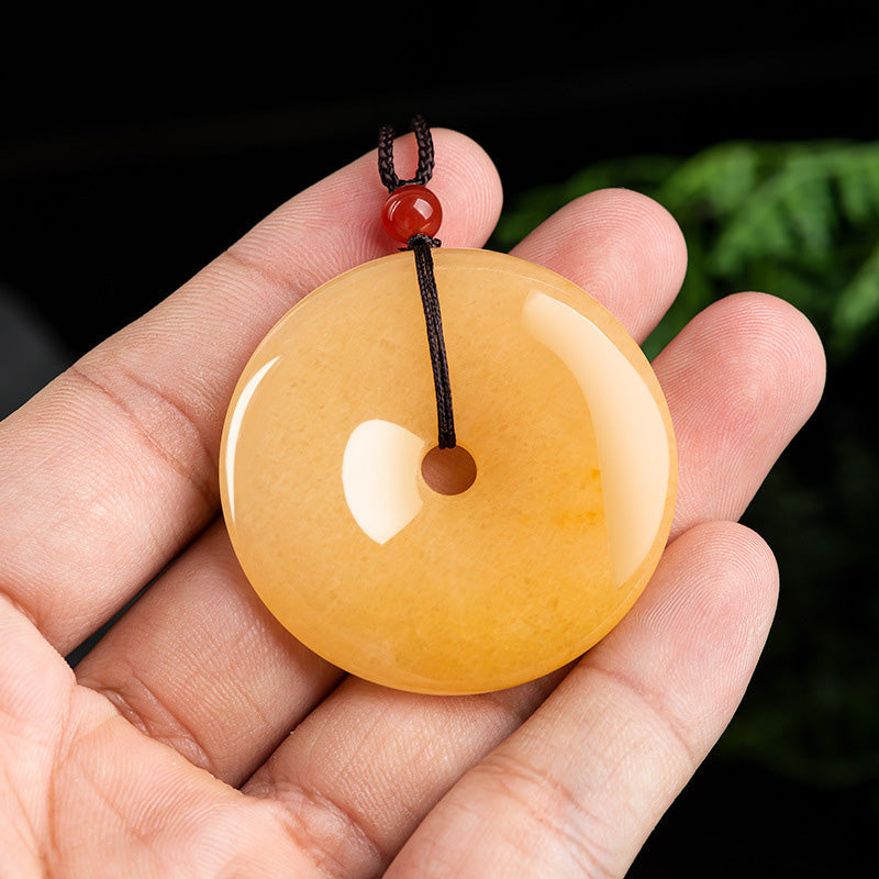 Fortune Jewel Round Golden Silk Jade Peace Buckle Wealth Pendant Necklace