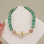 Fortune Jewel Natural Green Strawberry Quartz Chalcedony Flower Gratitude Bracelet