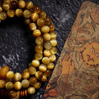 Fortune Jewel 108 Mala Beads Natural Tiger Eye Copper Dorje Protection Tassel Bracelet