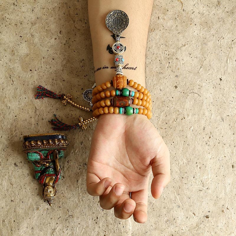 Fortune Jewel Tibet 108 Mala Beads Bodhi Seed Bagua Vajra Wealth Bracelet