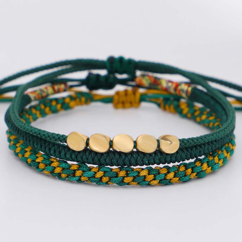 Fortune Jewel 3 PCS Tibetan Copper Beads Healing Protection Luck Bracelet Set