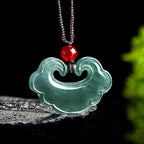 Fortune Jewel Natural Green Jade Chinese Lock Charm Luck Necklace Pendant