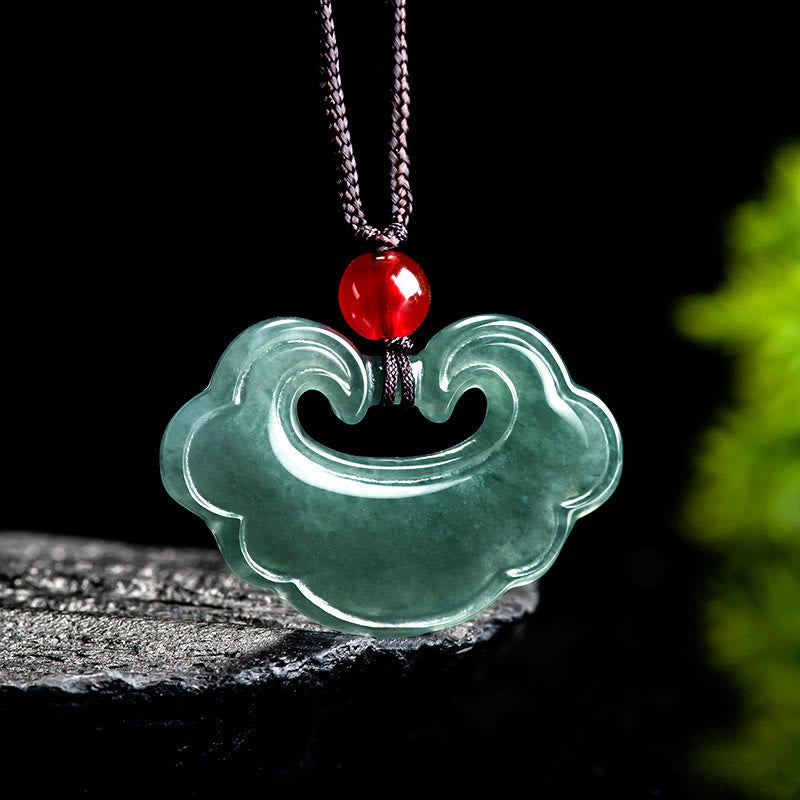 Fortune Jewel Natural Green Jade Chinese Lock Charm Luck Necklace Pendant
